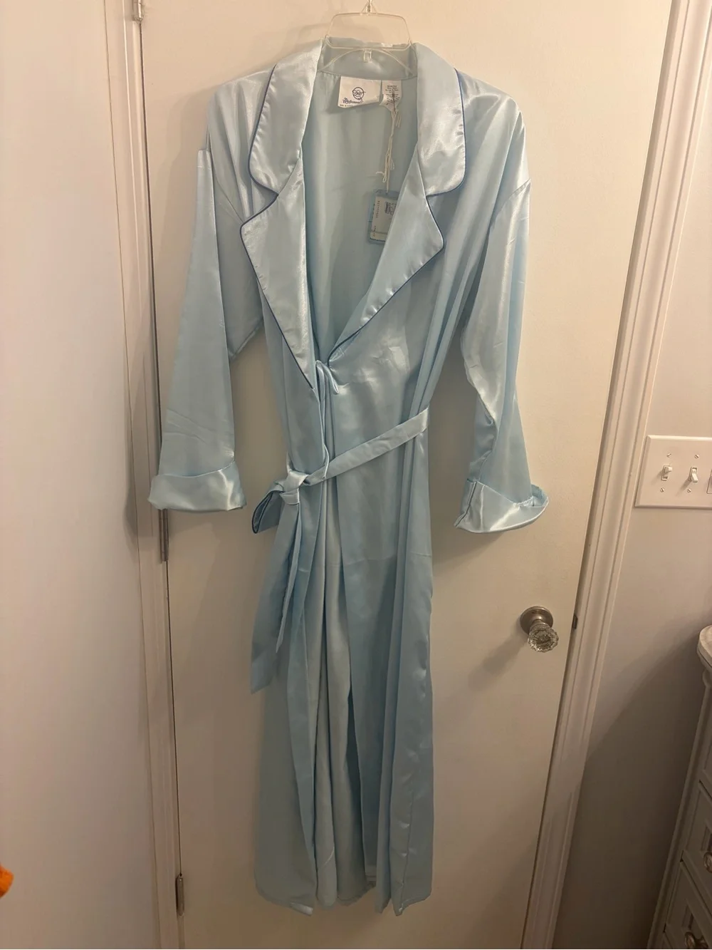 Undercover Light Blue Satin Long Wrap Robe with Belt